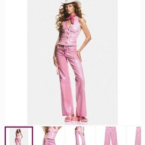 Full set: ZARA X BARBIE the Movie Pink Metallic Mid Rise Jeans + vest